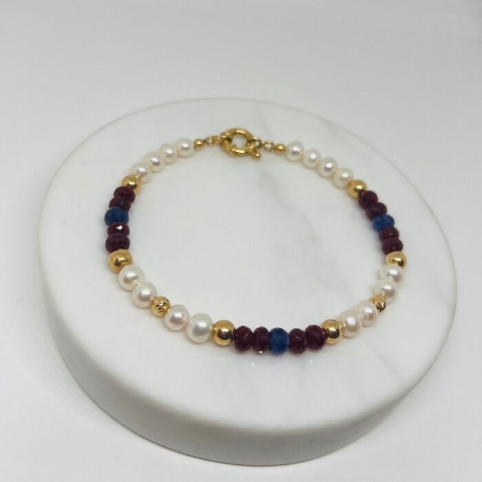 Pulsera de perlas con rubis y zafiros - Imagen 1